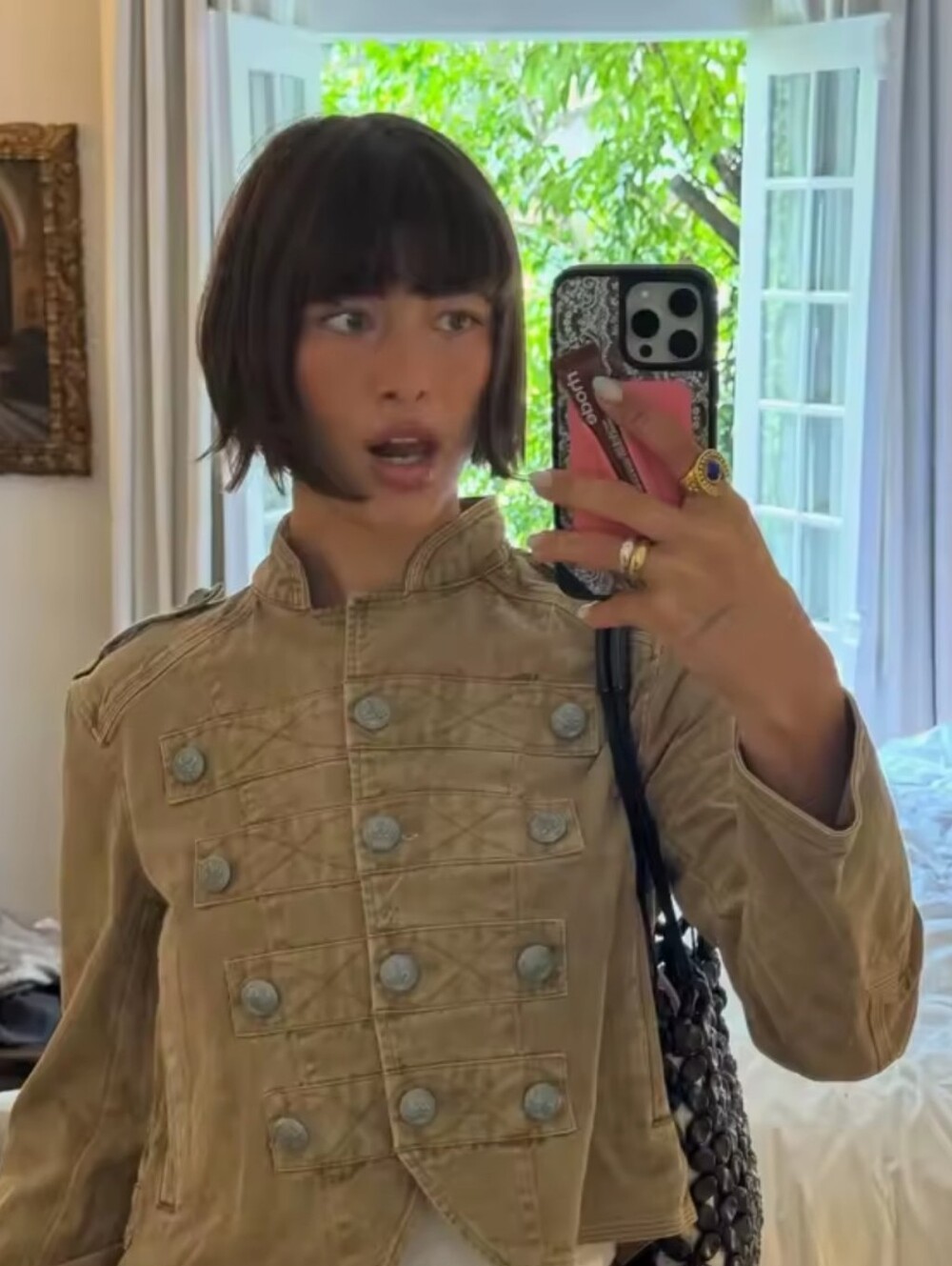 Women Vintage Cropped Military Jacket Fashion Stand Collar Double Breasted Long - Picture 6 of 7